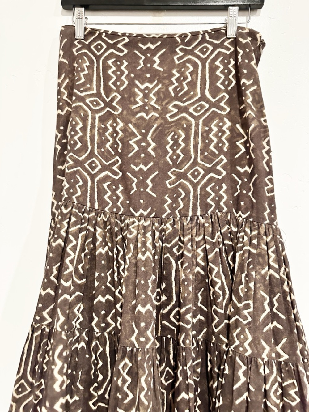Norma Kamali Vintage 80's Mud Cloth Brown Printed Maxi Skirt Size 12 - Picture 3 of 7